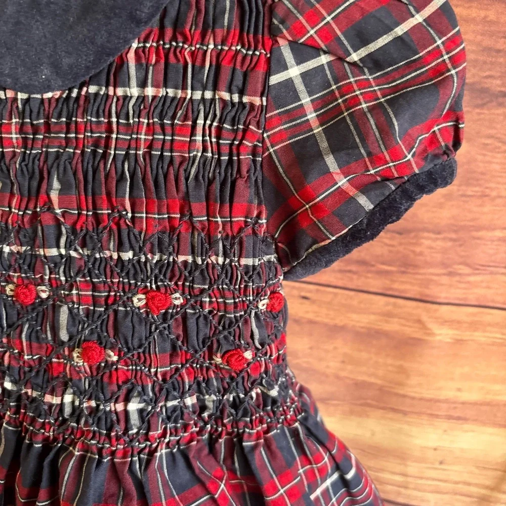 Janie and Jack Girls dress ,Red Blue Plaid Smocked Dress Holiday Christmas - Picture 4 of 9